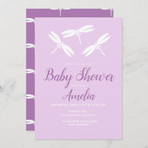 Cute Dragonflies Violet Baby Shower Invitation