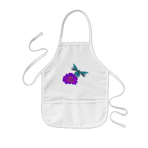 Cute Dragonfly And Bright Pink Flower Kids Apron