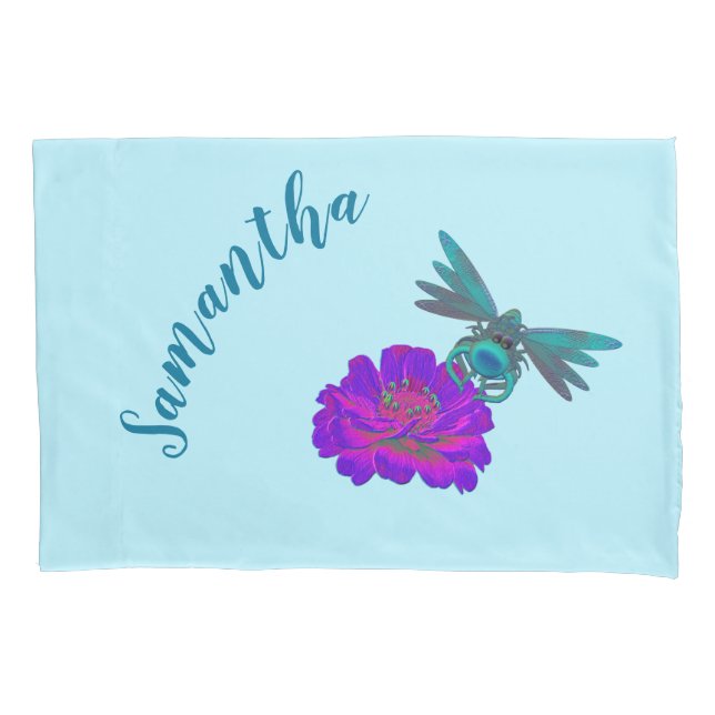 Cute Dragonfly And Bright Pink Flower Personalized Pillow Case (Front)