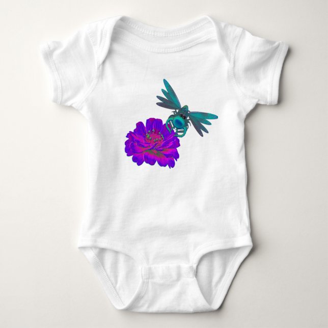 Cute Dragonfly And Flower  Baby Bodysuit (Front)