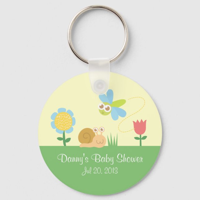 Cute Dragonfly and Snail in a garden Keychain (Front)