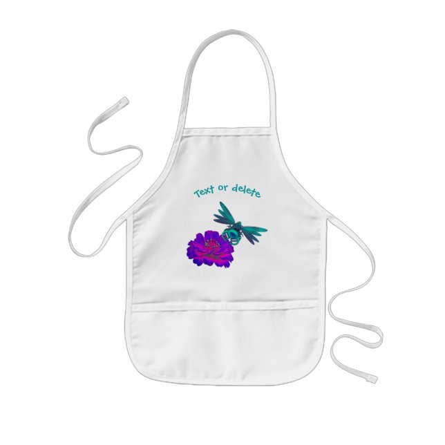 Cute Dragonfly Bright Pink Flower Personalized Kids' Apron (Front)