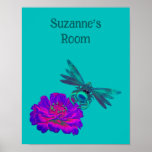 Cute Dragonfly Kids Room Personalized  Poster