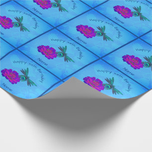 Cute Dragonfly On Flower Personalized Birthday Wrapping Paper
