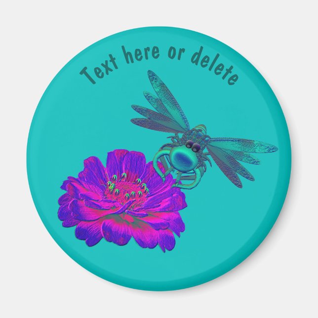 Cute Dragonfly On Flower Personalized Magnet (Front)