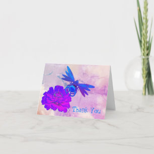 Cute Dragonfly On Flower Thank You Card