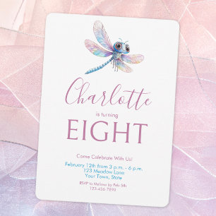 Cute Dragonfly Watercolor Girl's Birthday Invitation