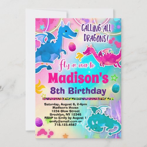 Cute Dragons Birthday Party Invitation for Girls