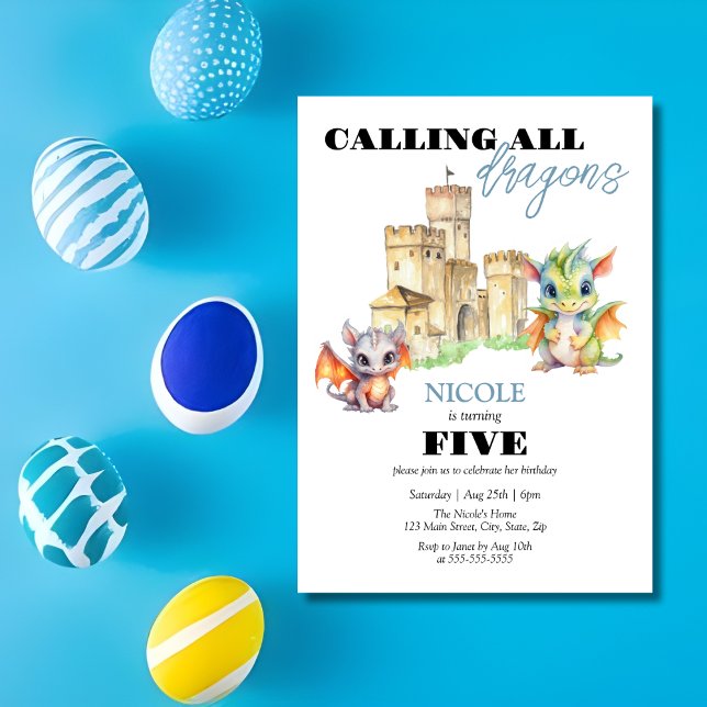 Cute Dragons Castle Fairytale Kids Birthday Invitation (Creator Uploaded)