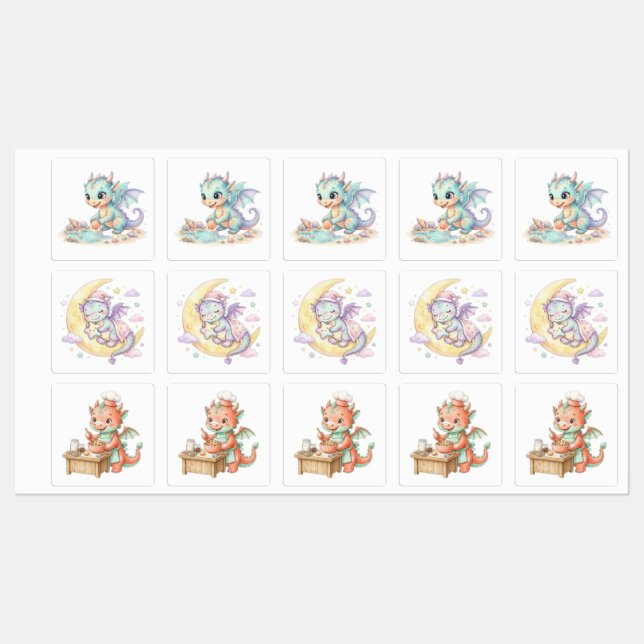 Cute Dragons Labels (Sheet)