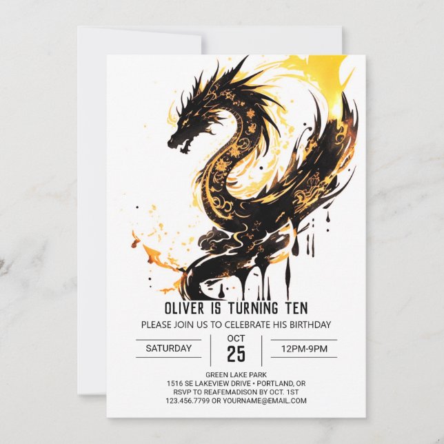 Cute Dragon's Medieval Birthday celebration Invitation (Front)