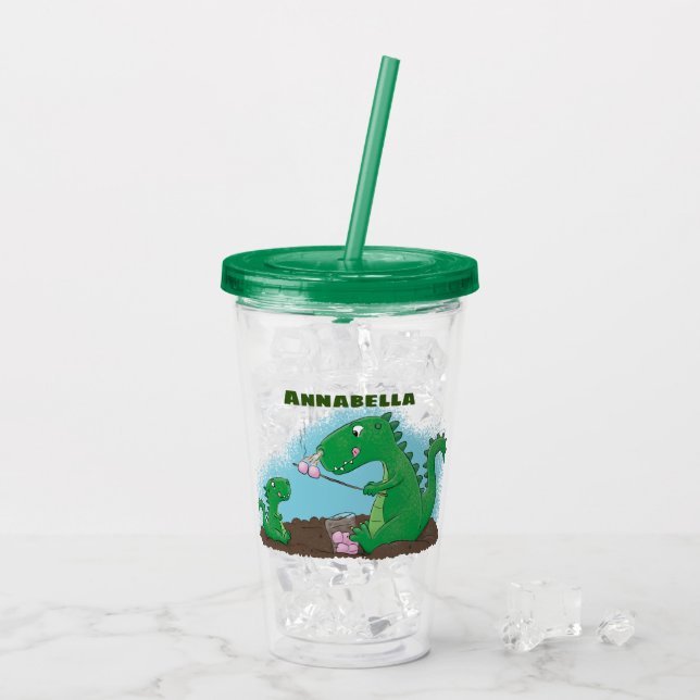 Cute dragons roasting marshmallows cartoon acrylic tumbler (Back Ice)