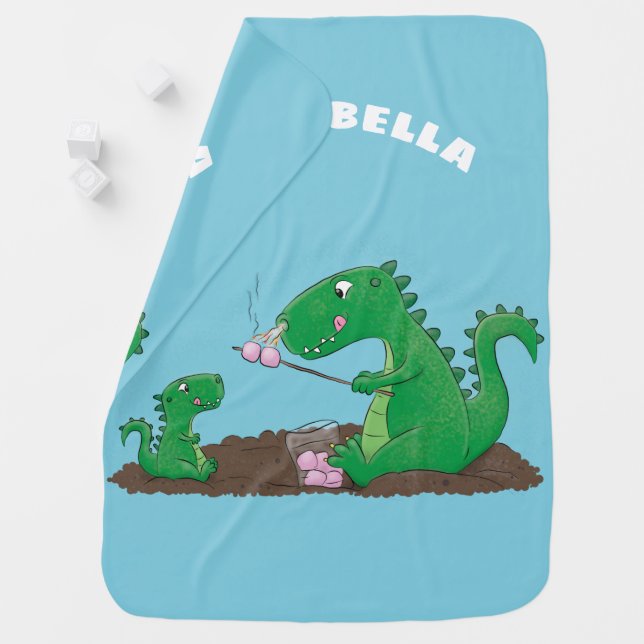 Cute dragons roasting marshmallows cartoon baby blanket (In Situ)