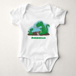 Cute dragons roasting marshmallows cartoon baby bodysuit