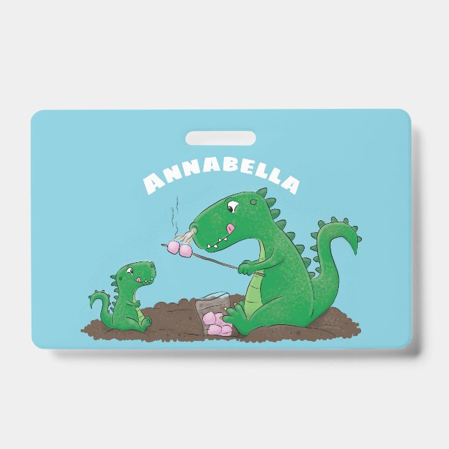 Cute dragons roasting marshmallows cartoon badge (Front)