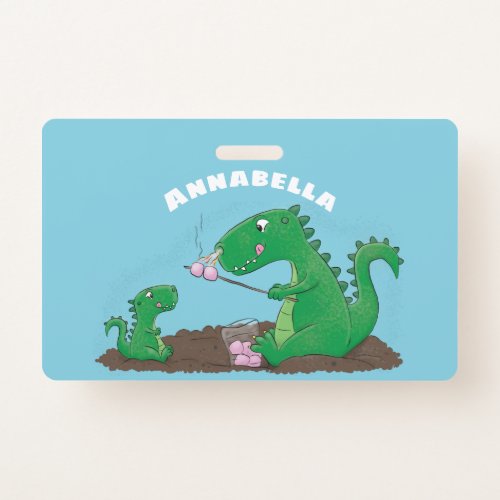 Cute dragons roasting marshmallows cartoon badge