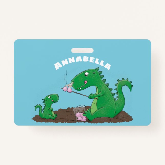 Cute dragons roasting marshmallows cartoon badge (Front)