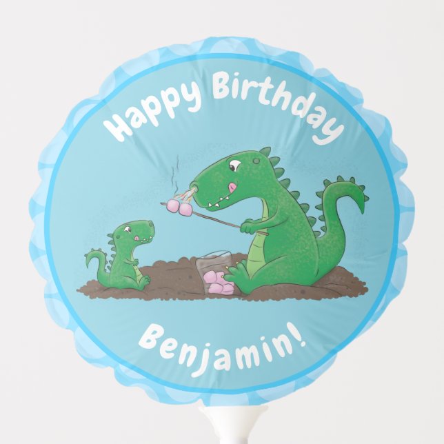 Cute dragons roasting marshmallows cartoon balloon (Front)
