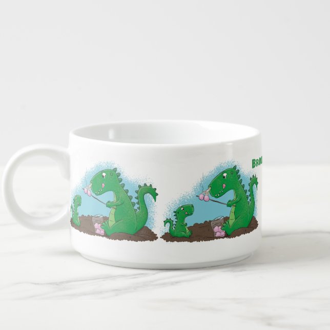 Cute dragons roasting marshmallows cartoon bowl (Right)