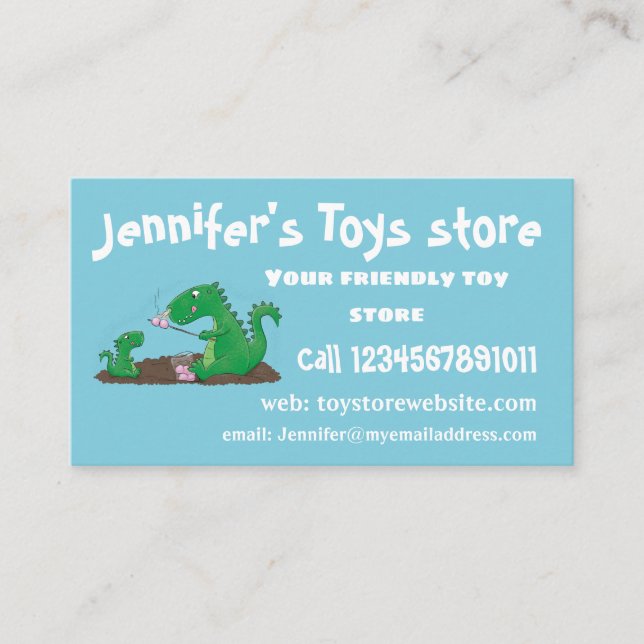 Cute dragons roasting marshmallows cartoon business card (Front)