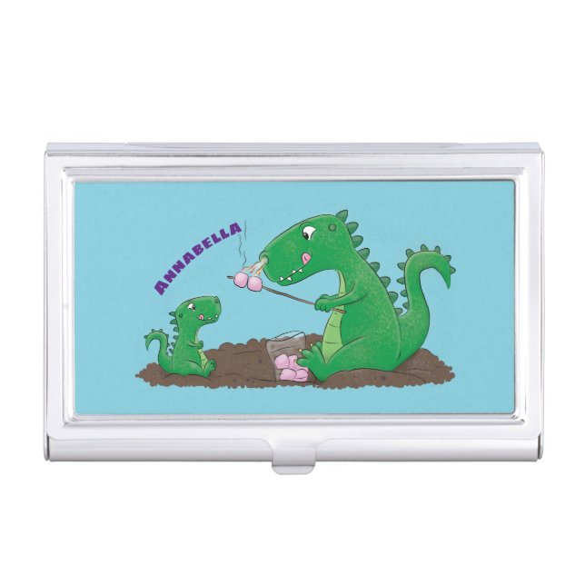 Cute dragons roasting marshmallows cartoon business card case (Front)