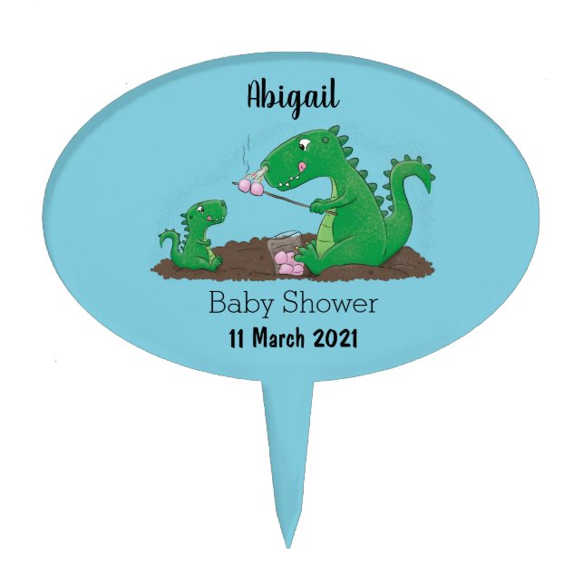 Cute dragons roasting marshmallows cartoon cake topper (Front)