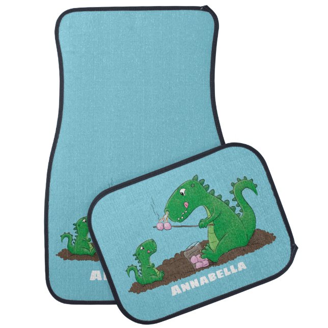 Cute dragons roasting marshmallows cartoon car floor mat (Set)