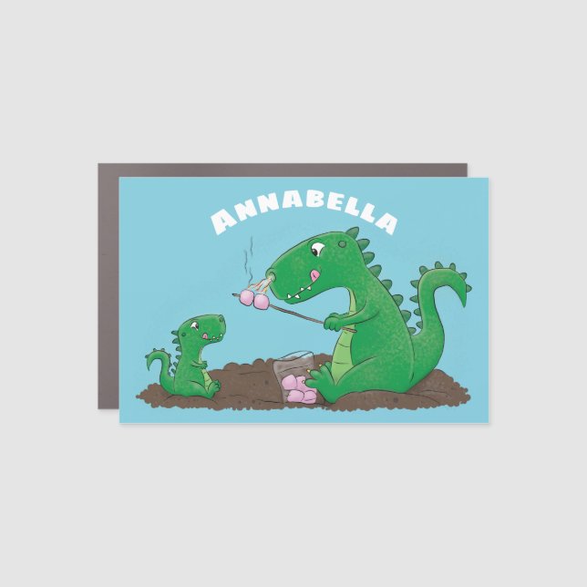 Cute dragons roasting marshmallows cartoon car magnet (Front)