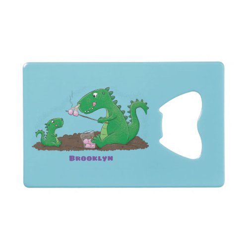Cute dragons roasting marshmallows cartoon credit card bottle opener