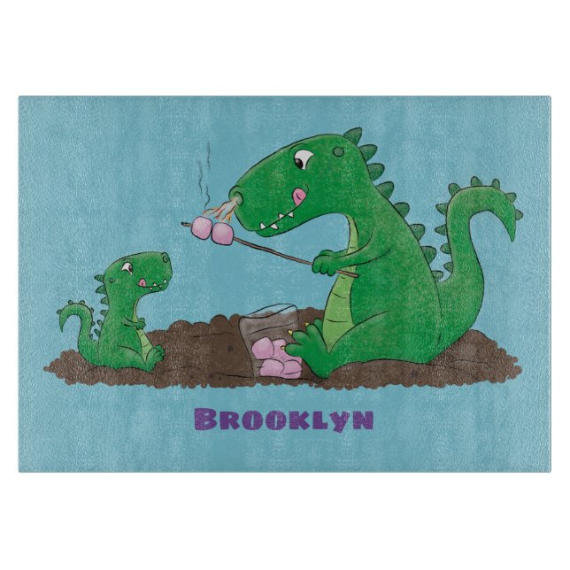 Cute dragons roasting marshmallows cartoon cutting board (Front)