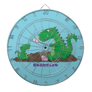 Cute dragons roasting marshmallows cartoon dart board
