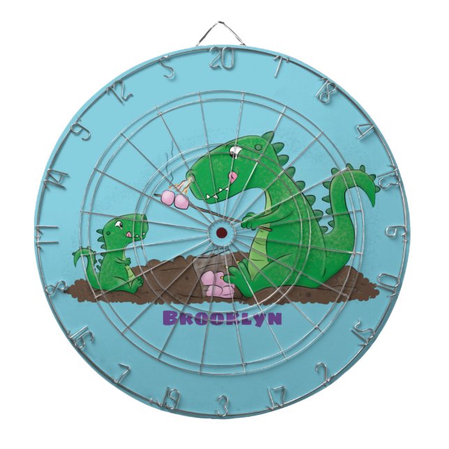 Cute dragons roasting marshmallows cartoon dart board (Front)