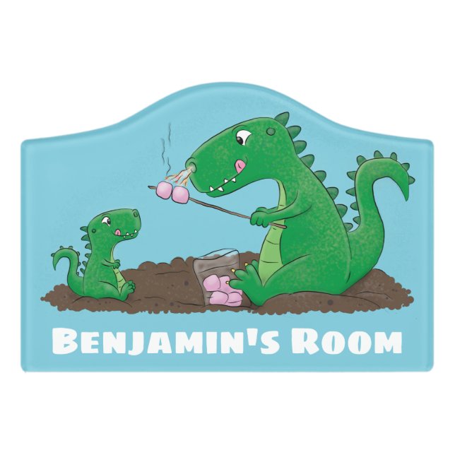 Cute dragons roasting marshmallows cartoon door sign (Small Crest Front)