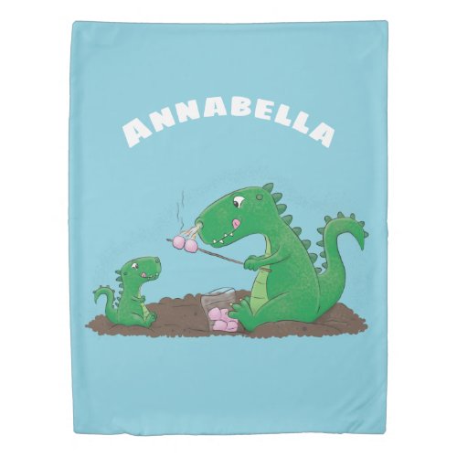 Cute dragons roasting marshmallows cartoon duvet cover