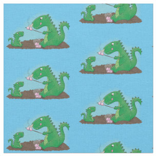 Cute dragons roasting marshmallows cartoon fabric