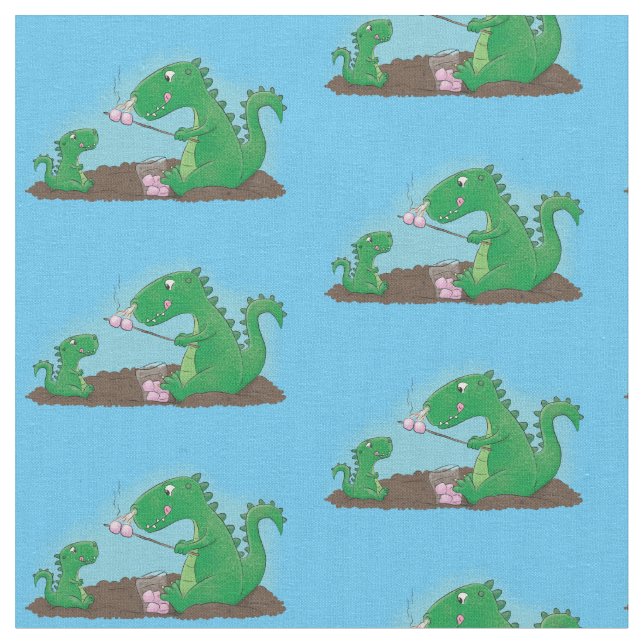 Cute dragons roasting marshmallows cartoon fabric (Close Up)