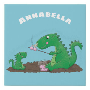 Cute dragons roasting marshmallows cartoon faux canvas print