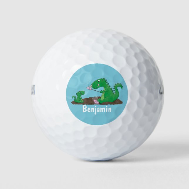 Cute dragons roasting marshmallows cartoon golf balls (Front)