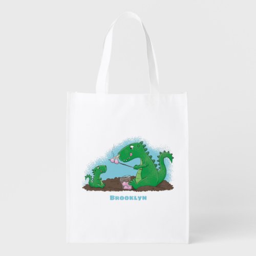 Cute dragons roasting marshmallows cartoon grocery bag