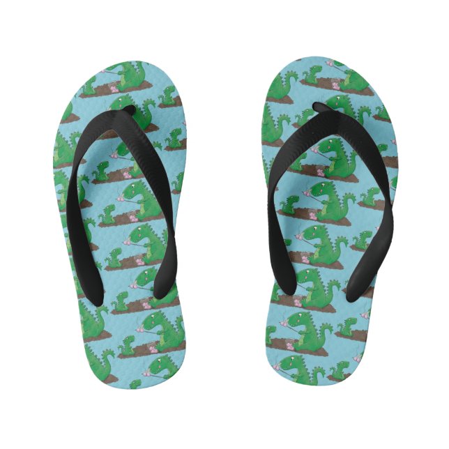 Cute dragons roasting marshmallows cartoon kid's flip flops (Footbed)