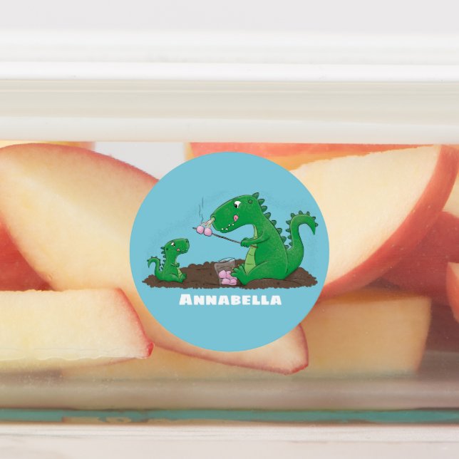 Cute dragons roasting marshmallows cartoon labels (Affixed)