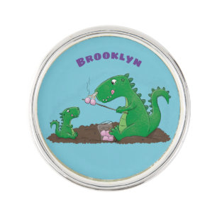 Cute dragons roasting marshmallows cartoon lapel pin