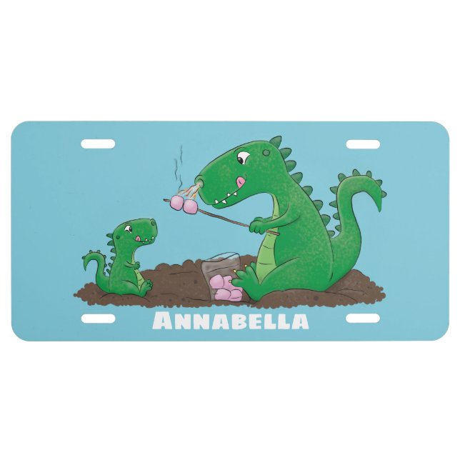 Cute dragons roasting marshmallows cartoon  license plate (Front)