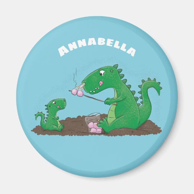 Cute dragons roasting marshmallows cartoon magnet (Front)