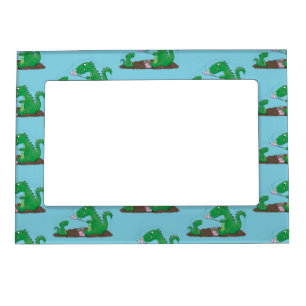 Cute dragons roasting marshmallows cartoon magnetic frame