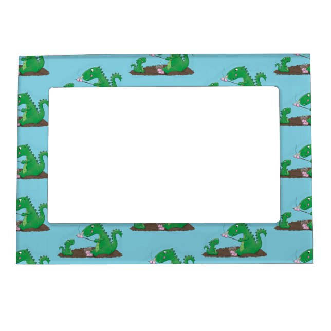 Cute dragons roasting marshmallows cartoon magnetic frame (Front)