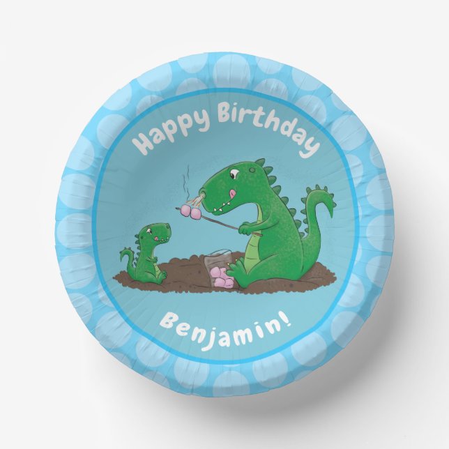 Cute dragons roasting marshmallows cartoon paper bowls (Front)