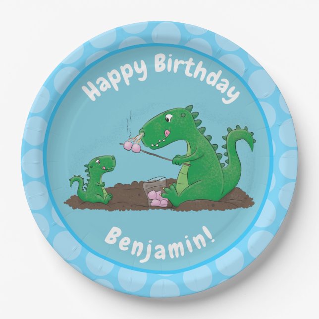 Cute dragons roasting marshmallows cartoon paper plates (Front)
