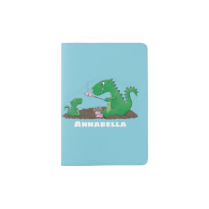 Cute dragons roasting marshmallows cartoon passport holder