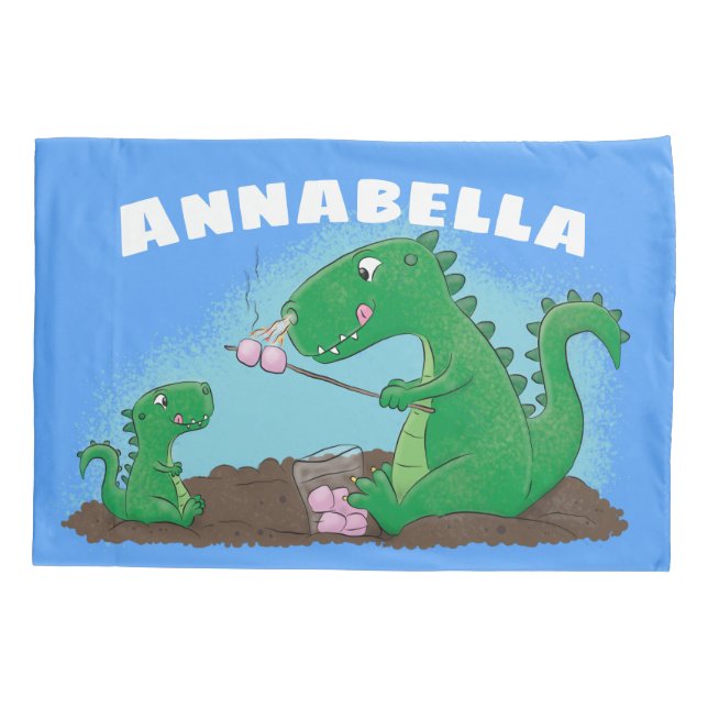 Cute dragons roasting marshmallows cartoon pillow case (Back)